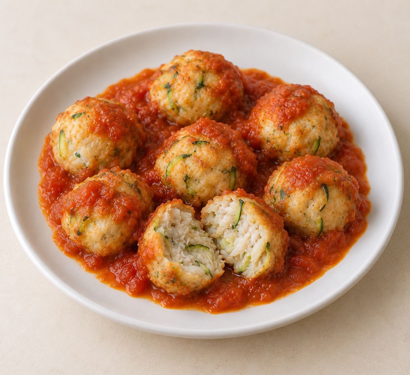 Albóndigas de merluza y calabacín en salsa de tomate