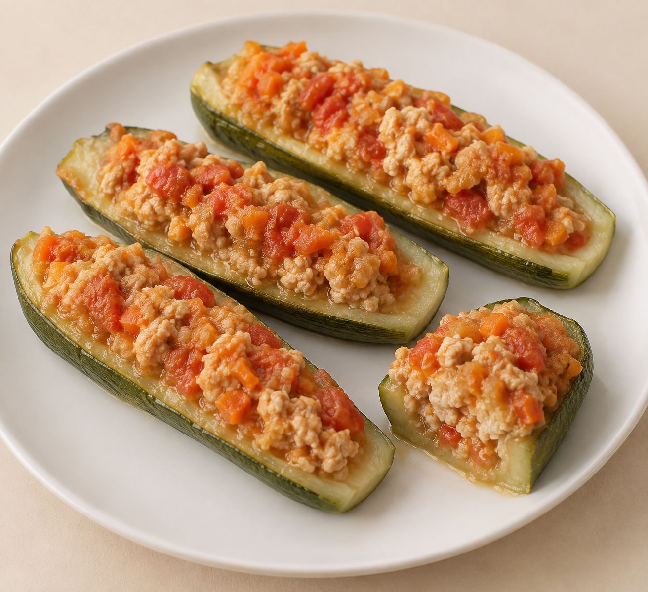 Calabacines rellenos de pollo y verduras