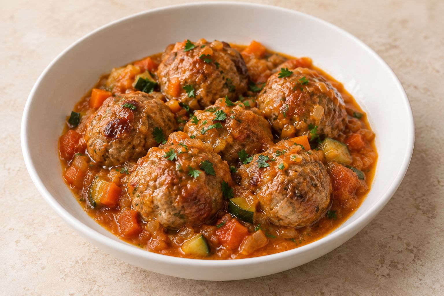 Albóndigas de ternera con verduras, receta terminada