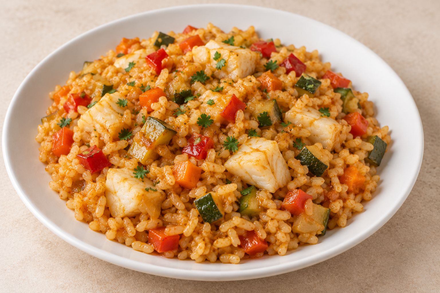 Arroz con bacalao y verduras, receta terminada