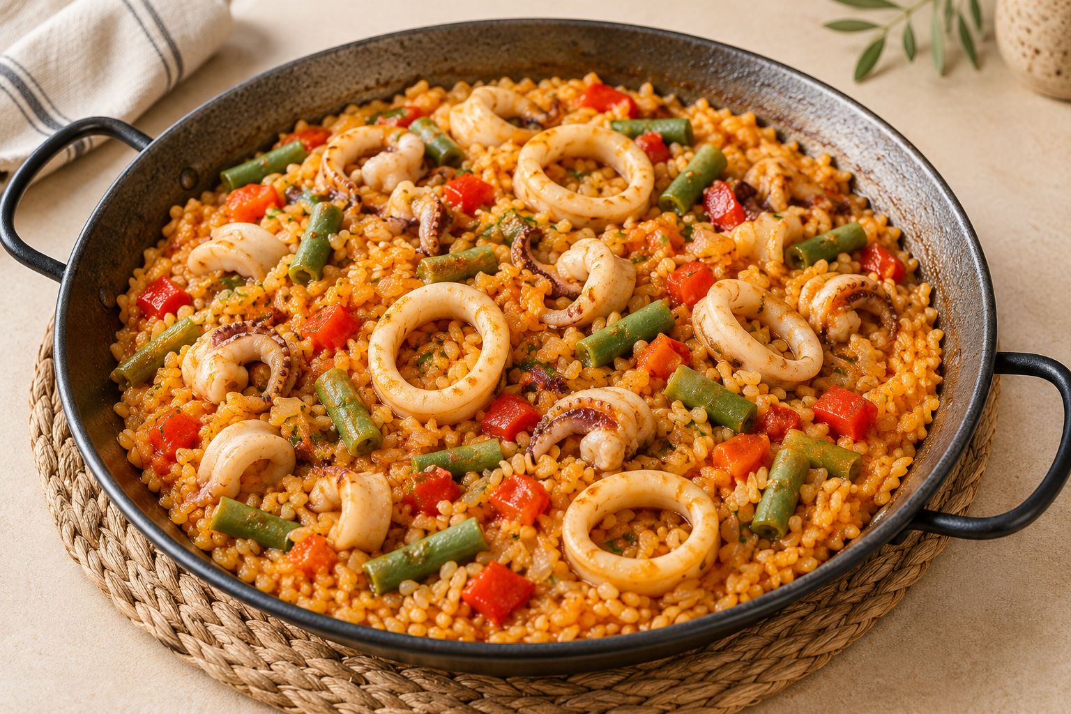 Arroz con calamares y verduras, receta terminada