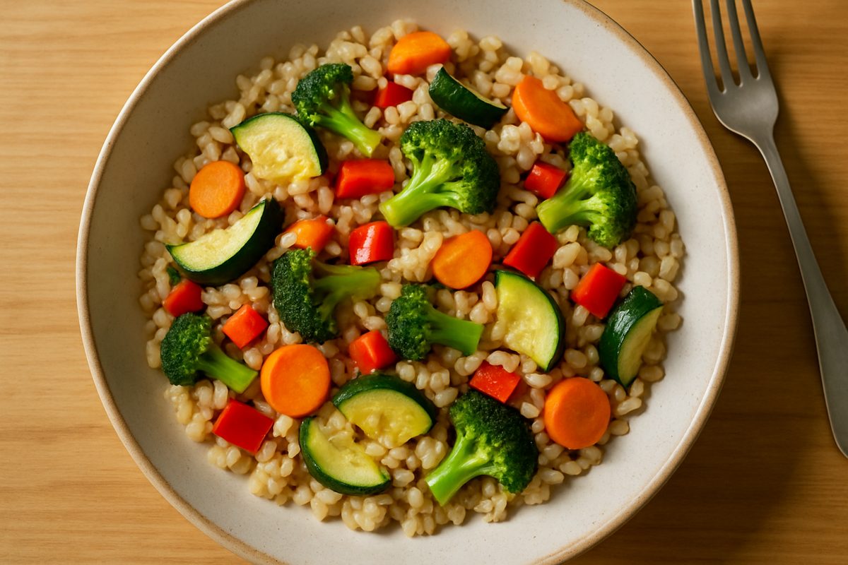 Arroz integral salteado con verduras