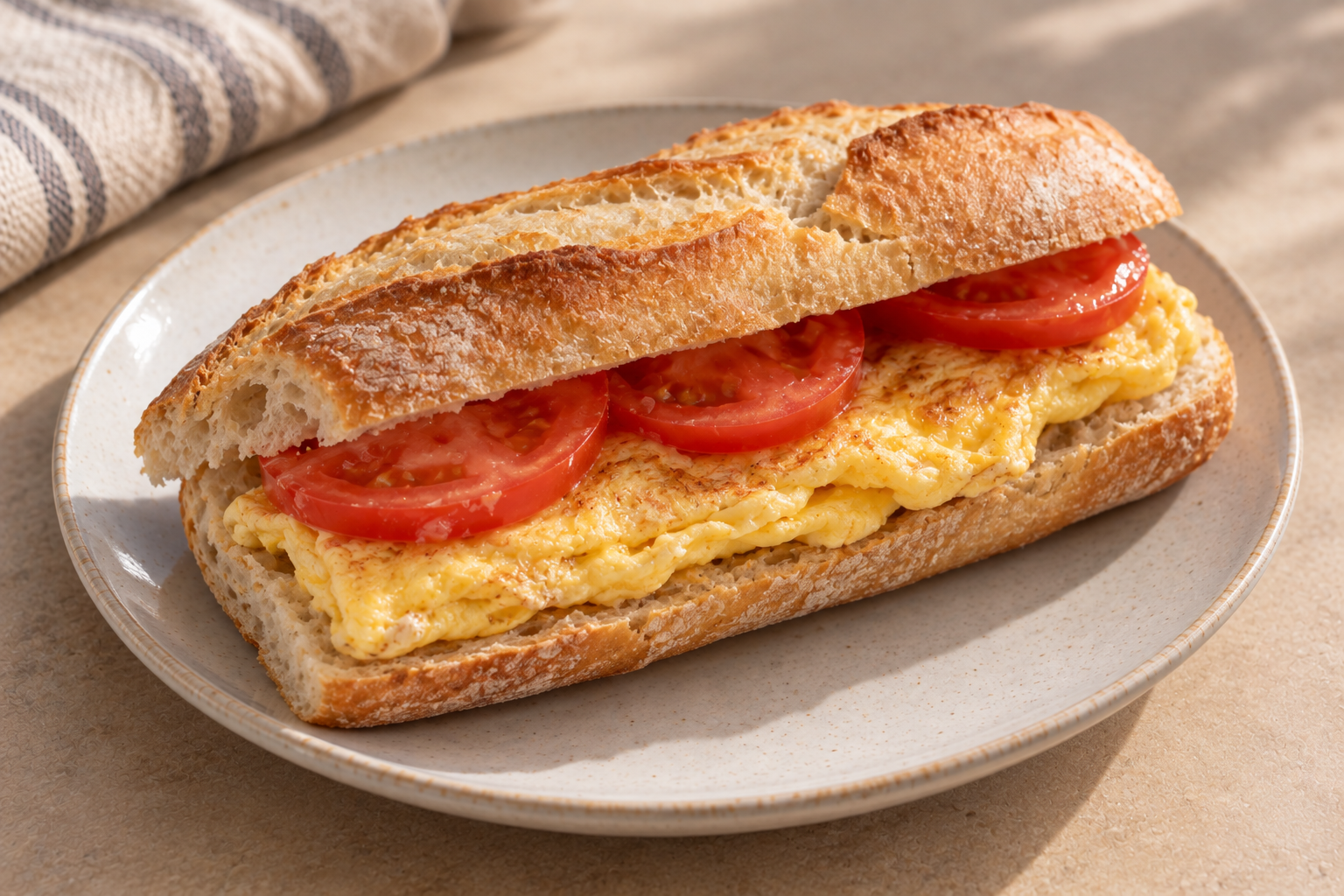 Bocadillo de tortilla francesa y tomate