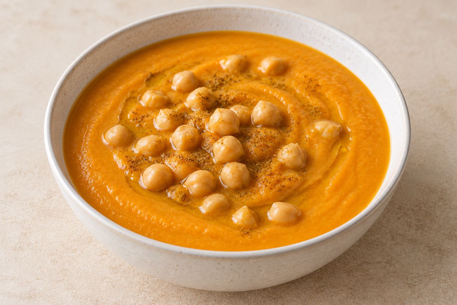 Crema de calabaza con garbanzos, receta terminada