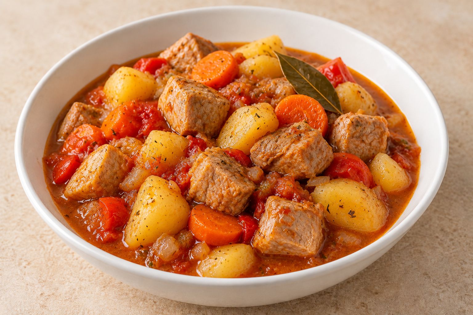 Estofado de cerdo con patatas y verduras, receta terminada