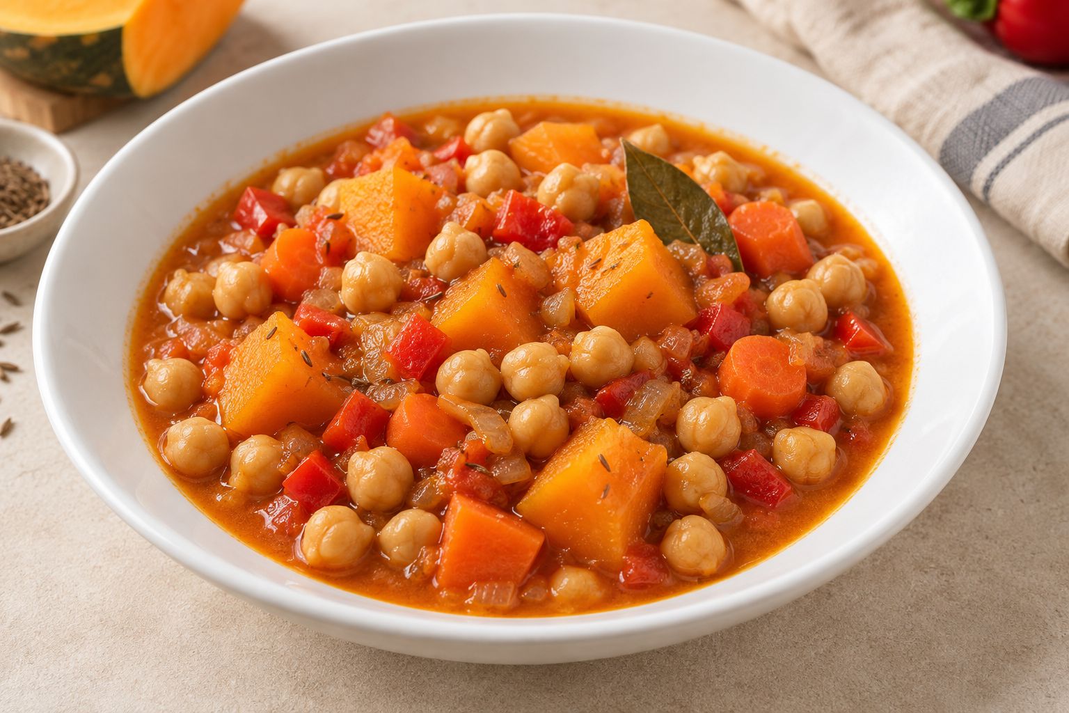 Garbanzos con calabaza y verduras, receta terminada