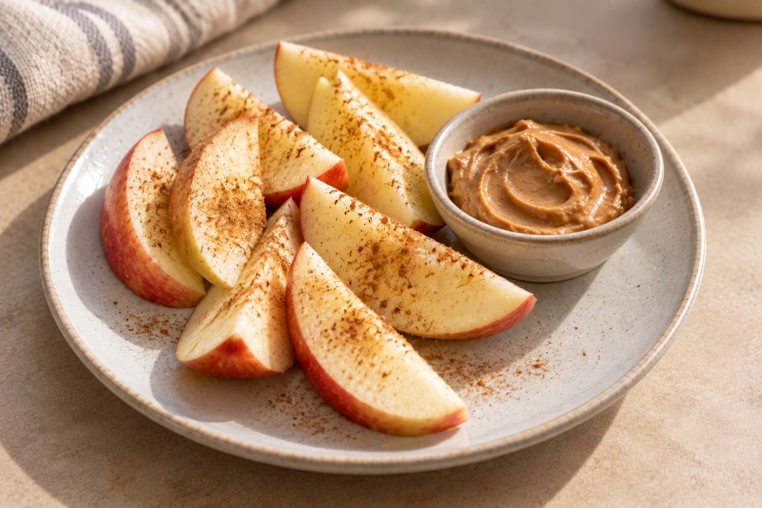 Manzana con crema de cacahuete y canela