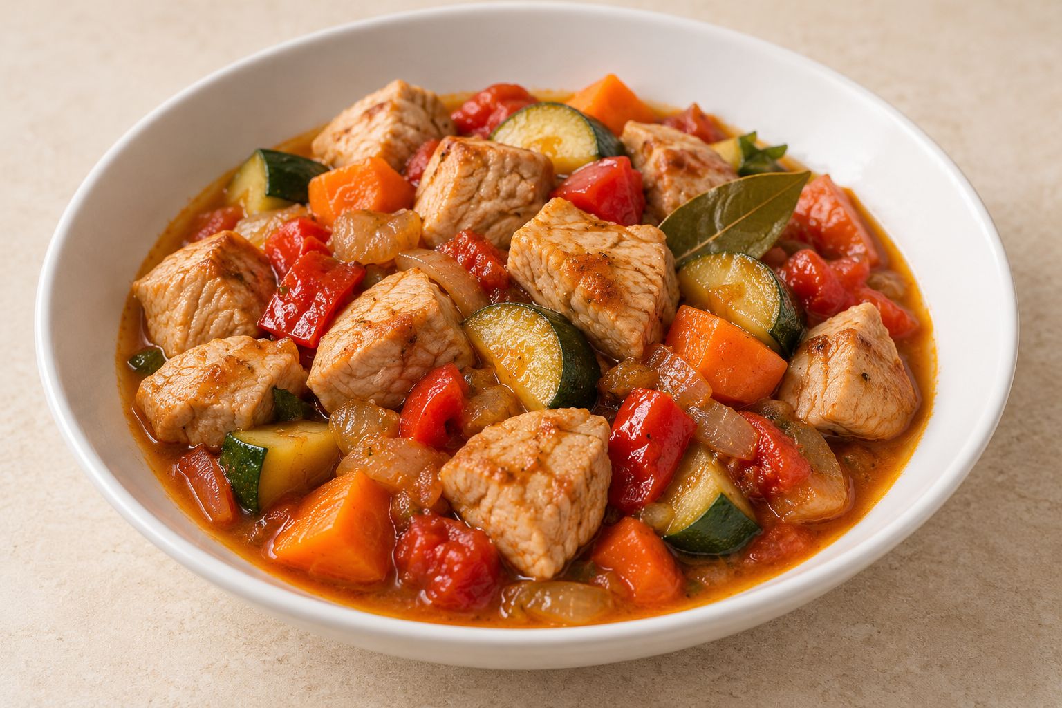 Pavo guisado con verduras, receta terminada