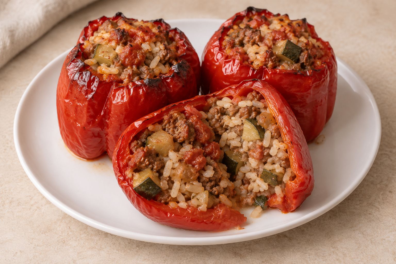 Pimientos rellenos de carne y arroz, receta terminada