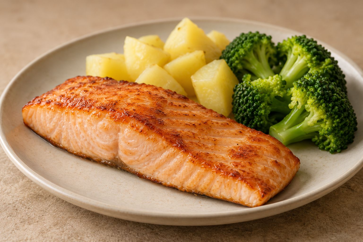 Salmón a la plancha con patata y brócoli