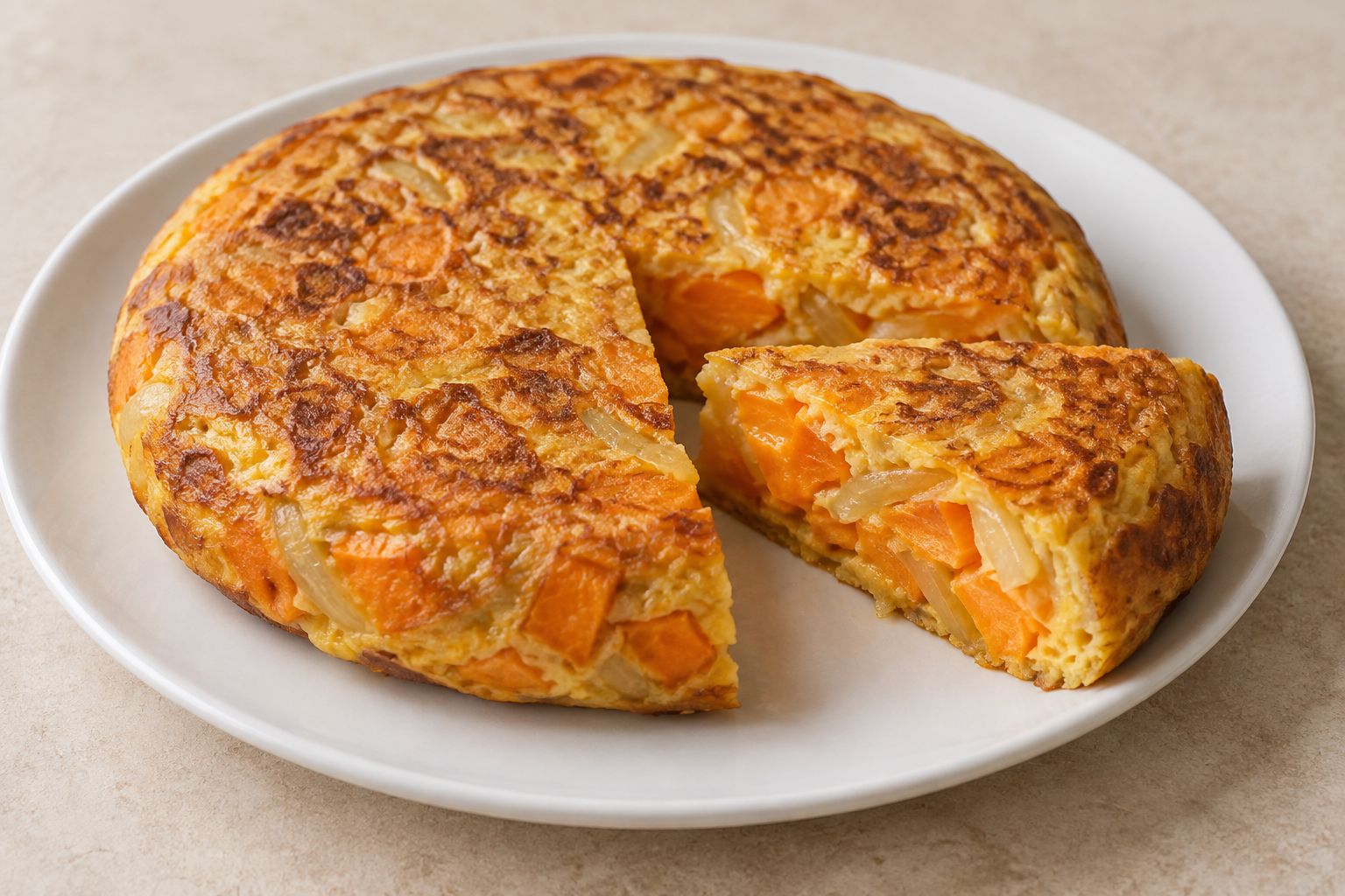 Tortilla de boniato y cebolla, receta terminada