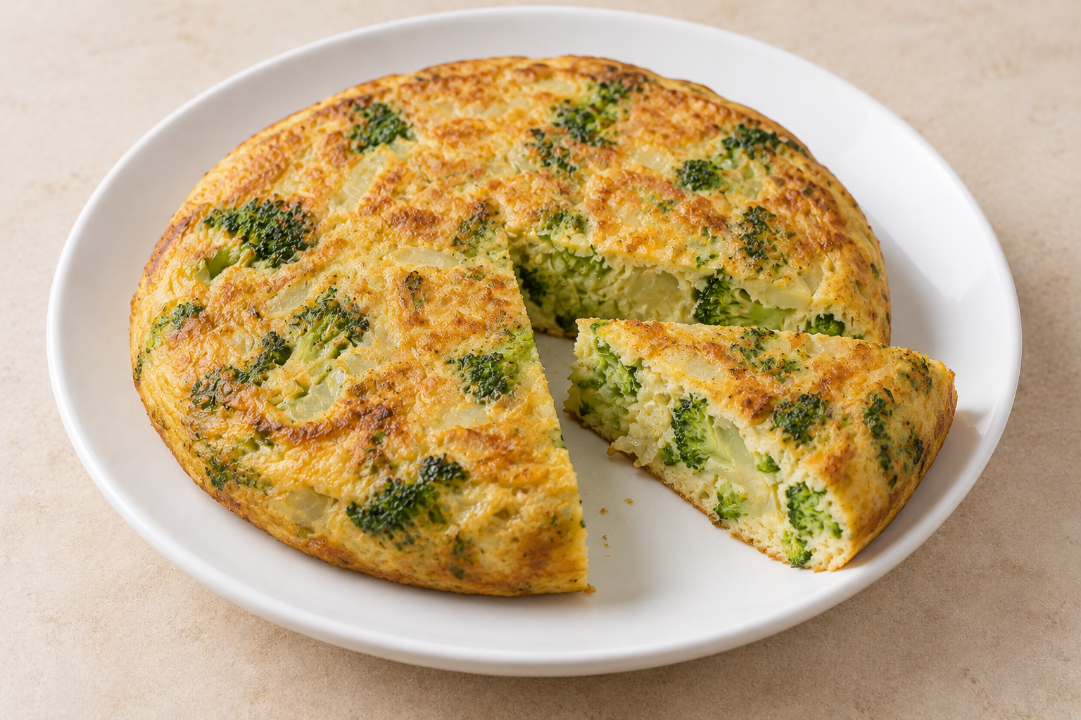 Tortilla de brócoli y cebolla, receta terminada