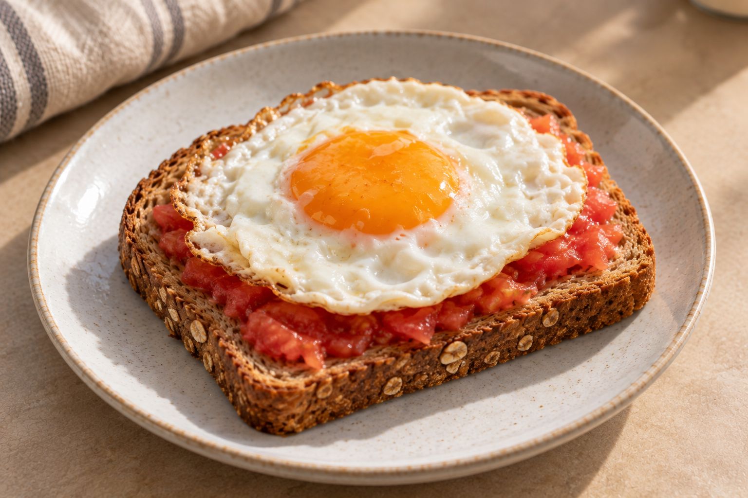 Tostada de huevo y tomate